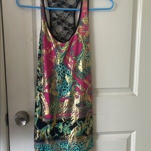 Vibrant Sleeveless Dress with Lace Back